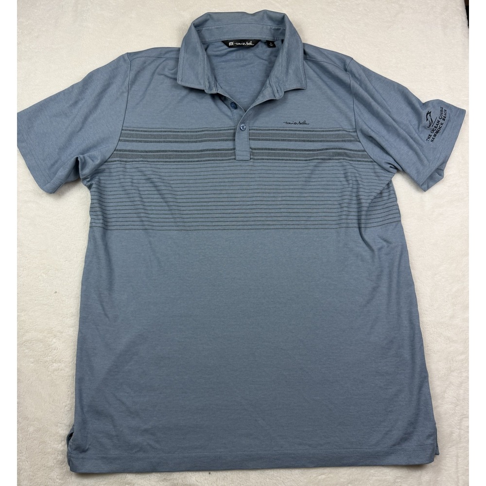 TravisMathew Mens XL Blue Striped Polo The Ocean Course Hammock Beach Golf Shirt